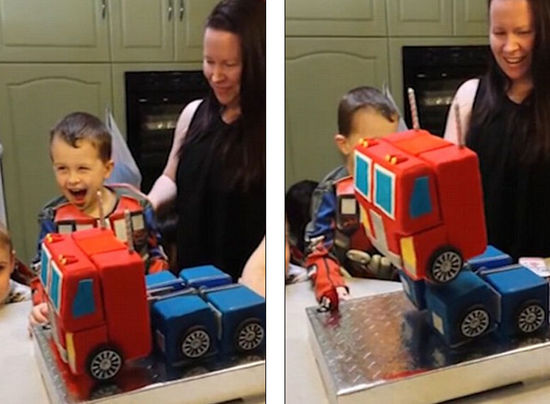 儿子超爱变形金刚,老爸做了个会变身的生日蛋糕